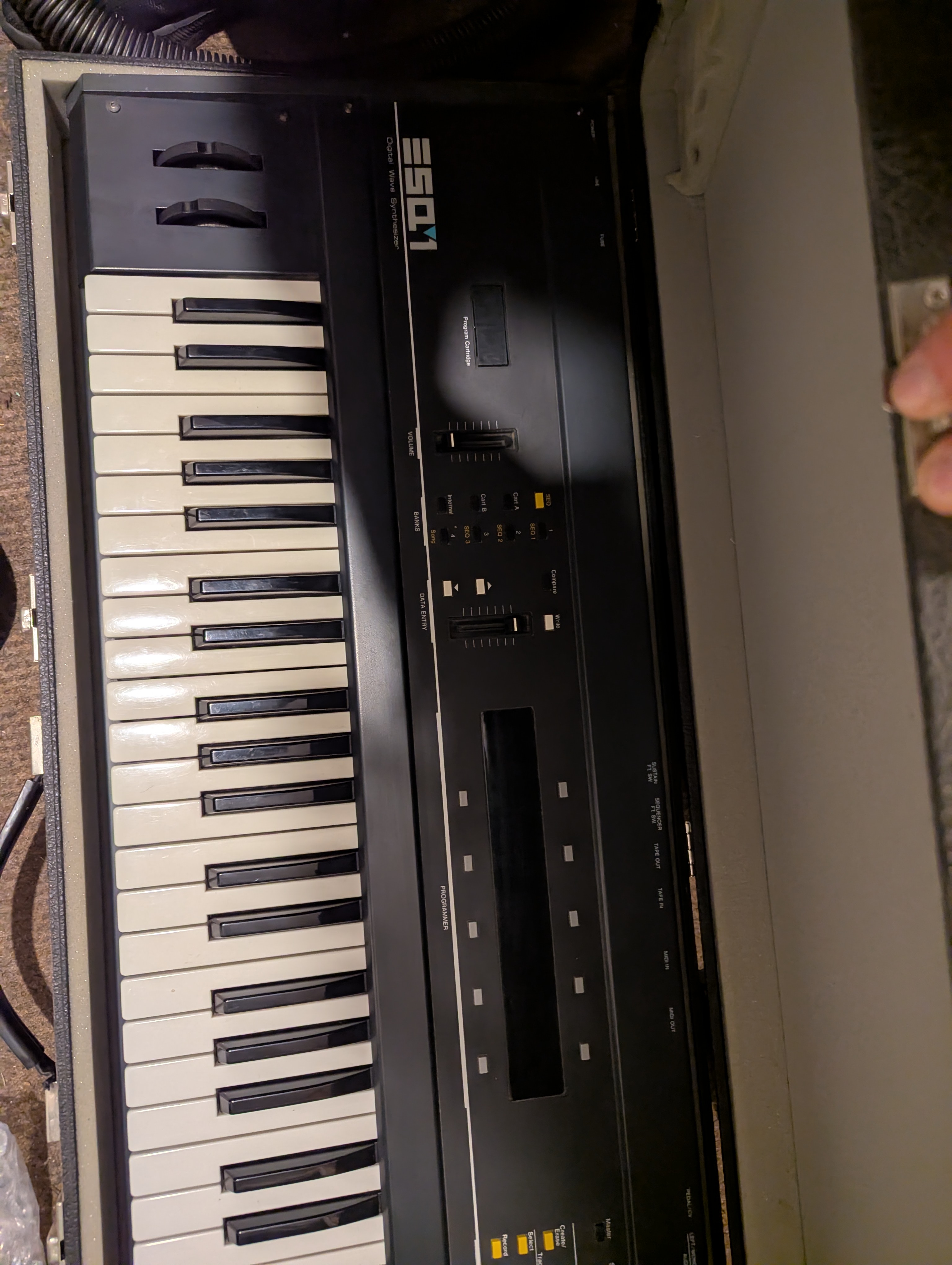 Ensoniq ESQ-1, in its case